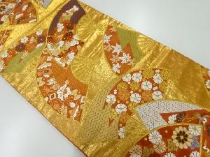 リサイクル　河合美術織物製　扇に花鳥・宝尽くし模様織出し袋帯